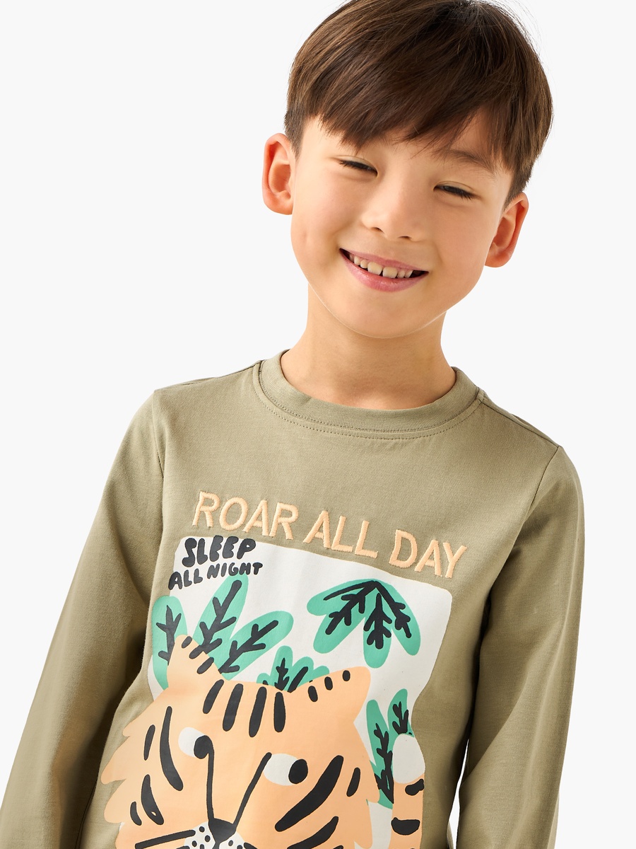 Cotton Crew Neck Long Sleeves Pyjama Set with Graphic Print