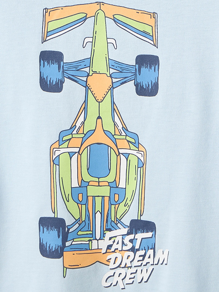 Cotton Crew Neck Short Sleeves Pyjama Set with Racing Car Print