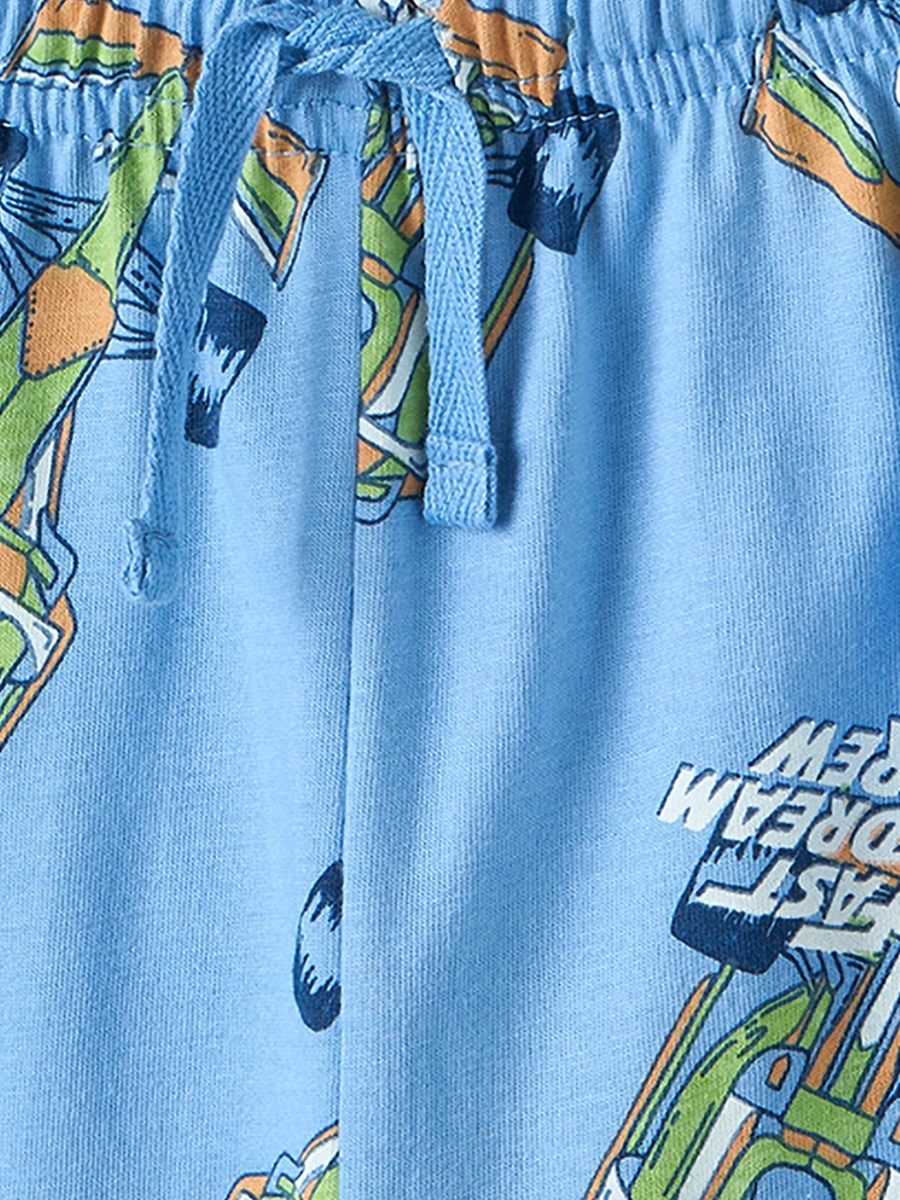 Cotton Crew Neck Short Sleeves Pyjama Set with Racing Car Print