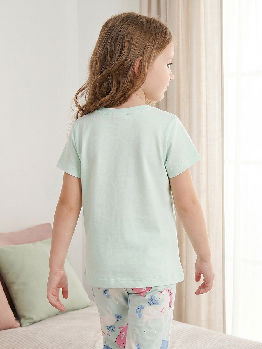 Cotton Crew Neck Short Sleeves Pyjama Set with Cat Print