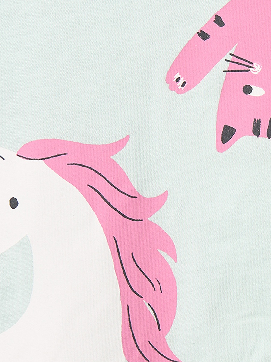 Cotton Crew Neck Short Sleeves Pyjama Set with Cat Print