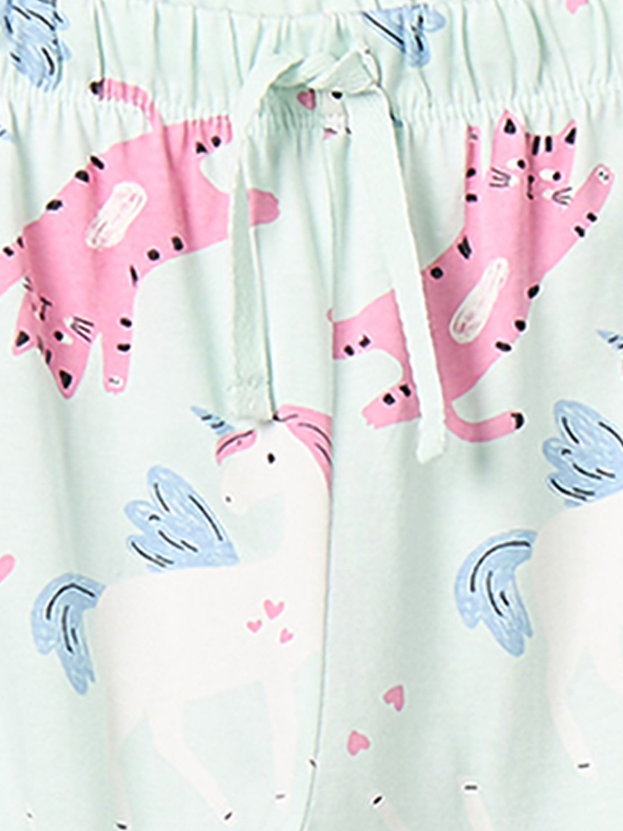 Cotton Crew Neck Short Sleeves Pyjama Set with Cat Print