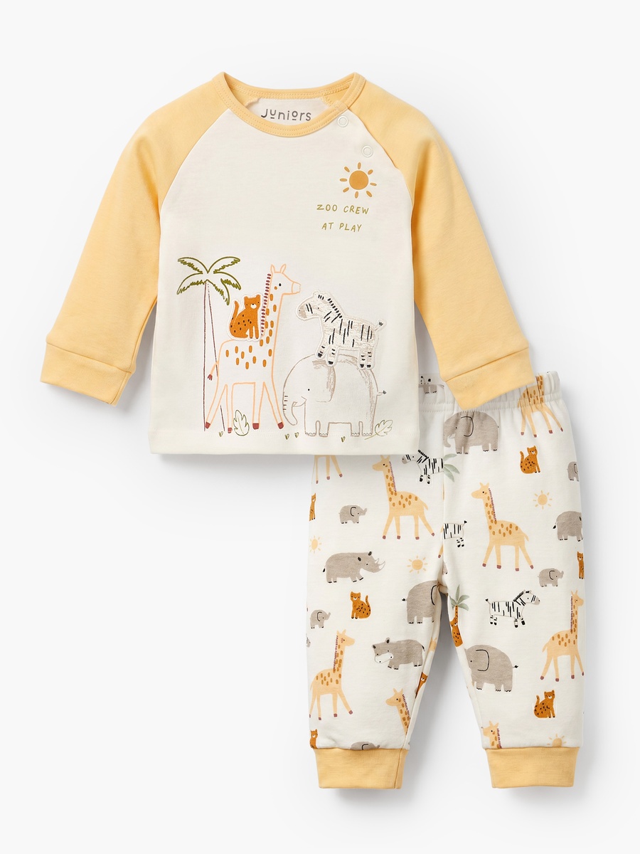 Cotton Crew Neck Long Sleeves Pyjama Set with Safari Print