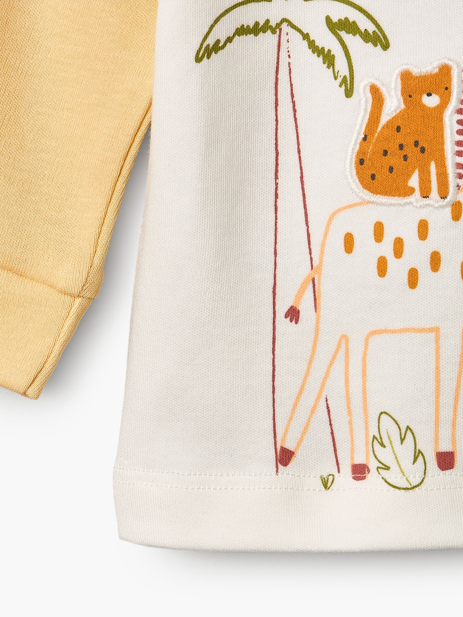 Cotton Crew Neck Long Sleeves Pyjama Set with Safari Print