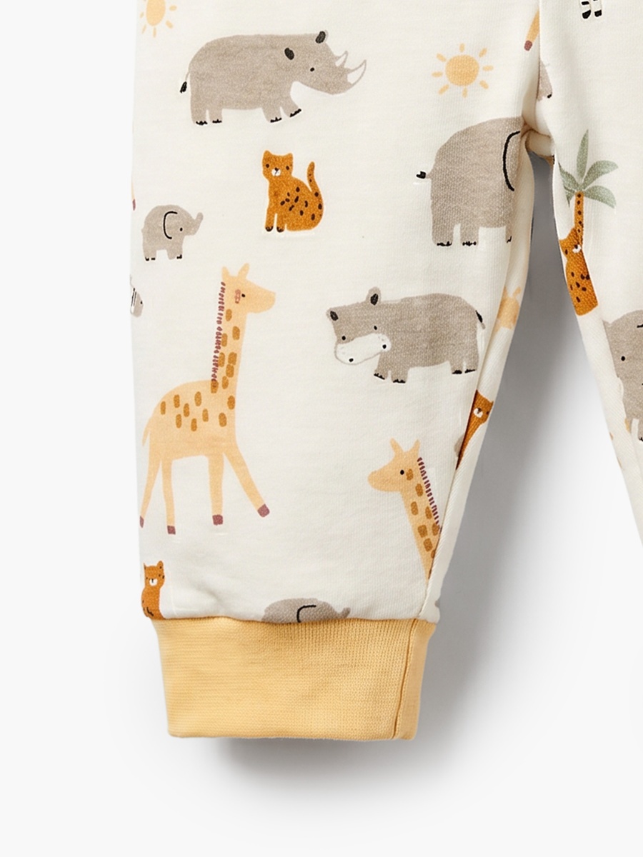 Cotton Crew Neck Long Sleeves Pyjama Set with Safari Print