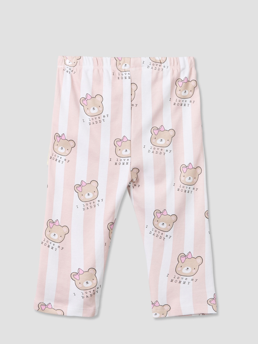 Cotton Crew Neck Long Sleeves Pyjama Set with Bear Print
