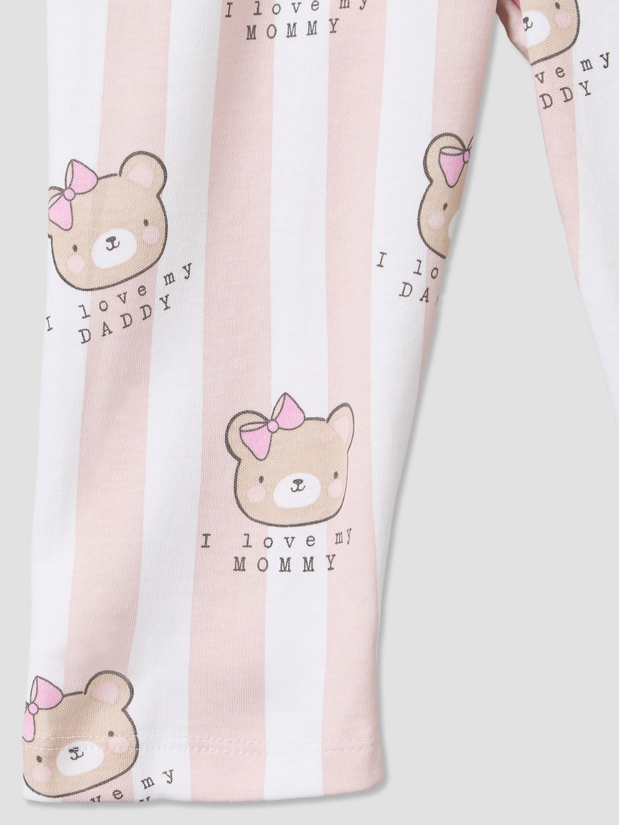 Cotton Crew Neck Long Sleeves Pyjama Set with Bear Print