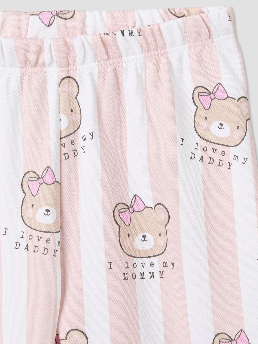 Cotton Crew Neck Long Sleeves Pyjama Set with Bear Print