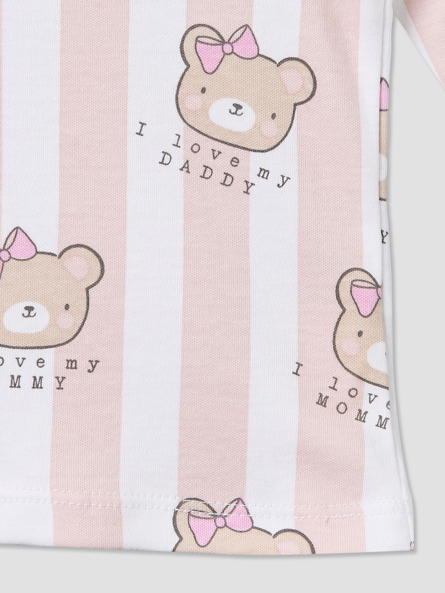 Cotton Crew Neck Long Sleeves Pyjama Set with Bear Print