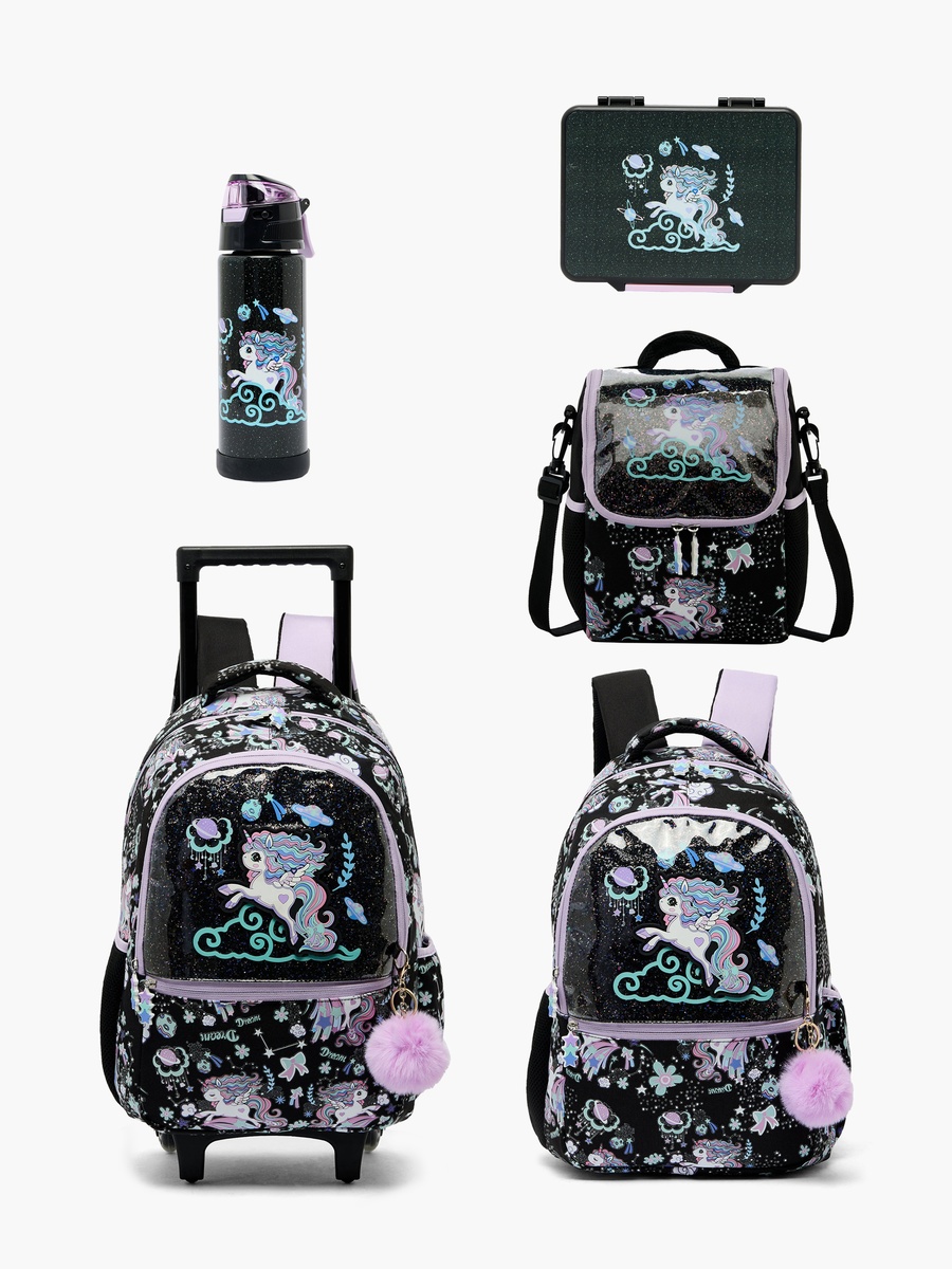 شنطة غداء معزولة بطبعات يونيكورن للبنات 5-8 سنوات