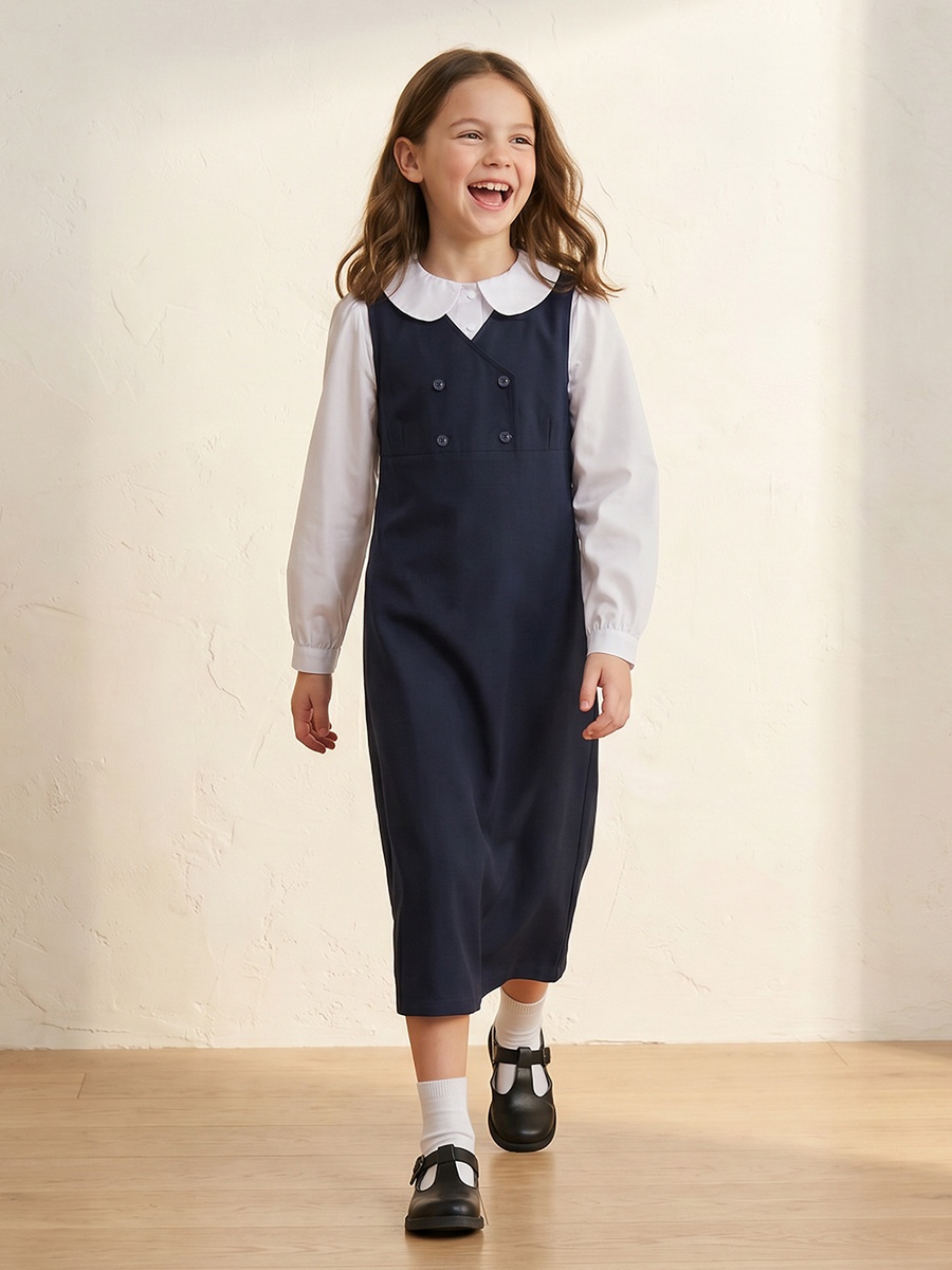 Solid V-Neck Pinafore with Button Detail