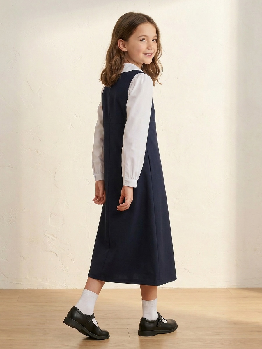 Solid V-Neck Pinafore with Button Detail