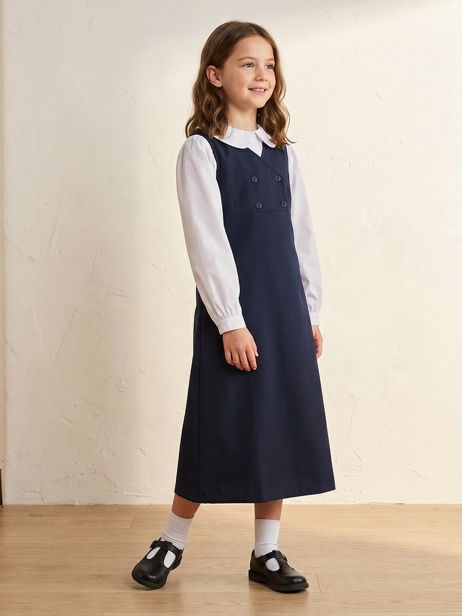 Solid V-Neck Pinafore with Button Detail