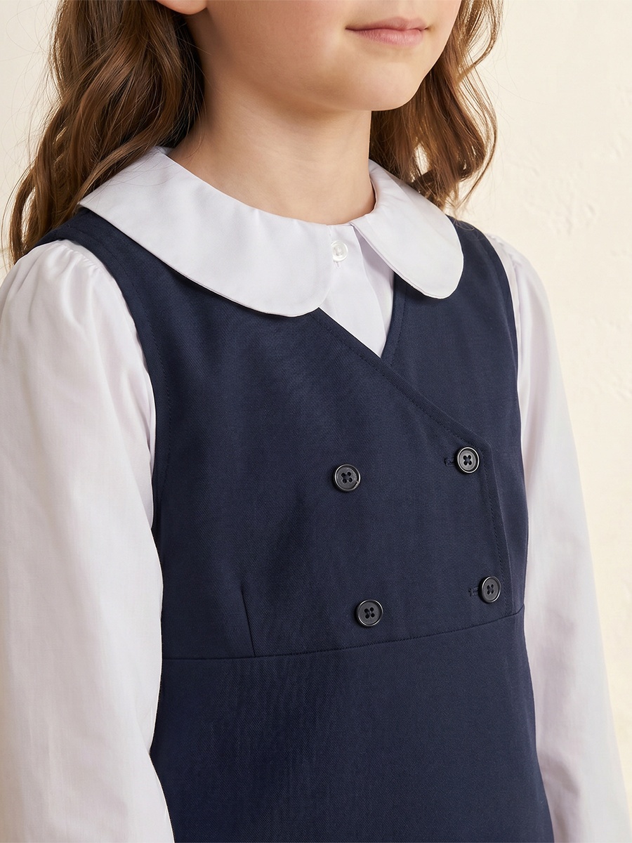 Solid V-Neck Pinafore with Button Detail