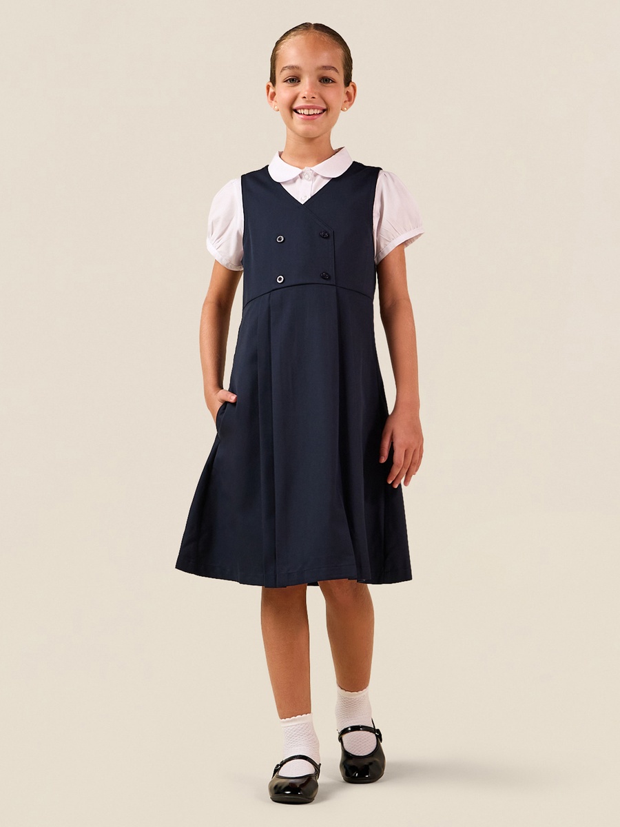 Solid Pinafore Dress with Button Detail