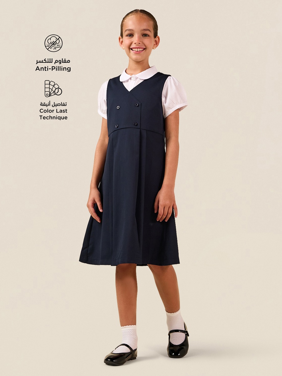 Solid Pinafore Dress with Button Detail