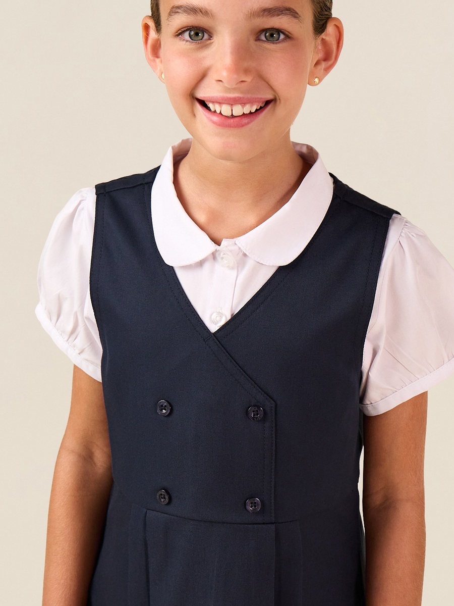 Solid Pinafore Dress with Button Detail