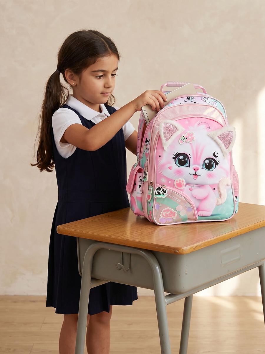 Cat Print Backpack with Laptop Compartment - 16 inches
