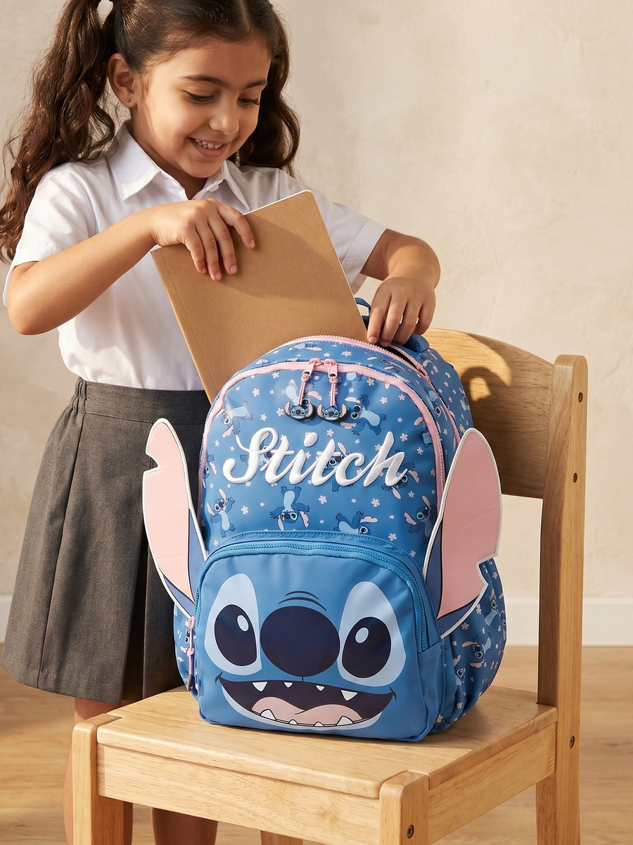 Stitch Print Backpack with Adjustable Shoulder Straps - 16 inches