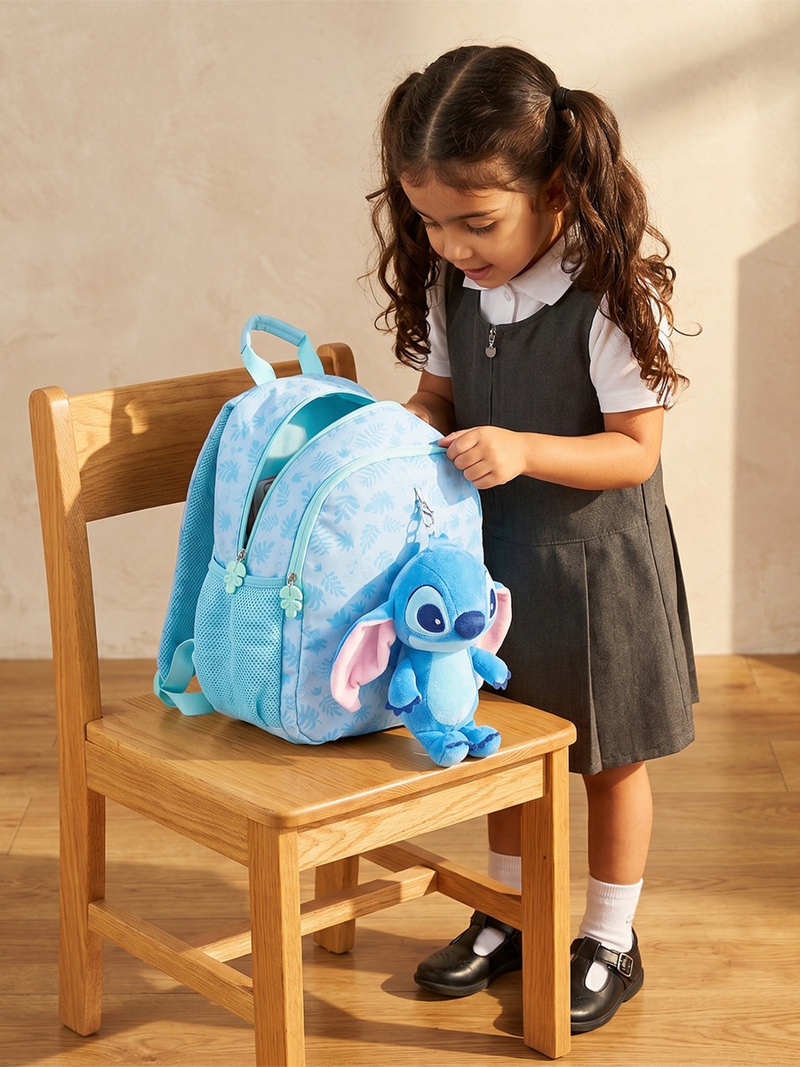 Stitch Print Backpack with Padded Straps - 14 inches