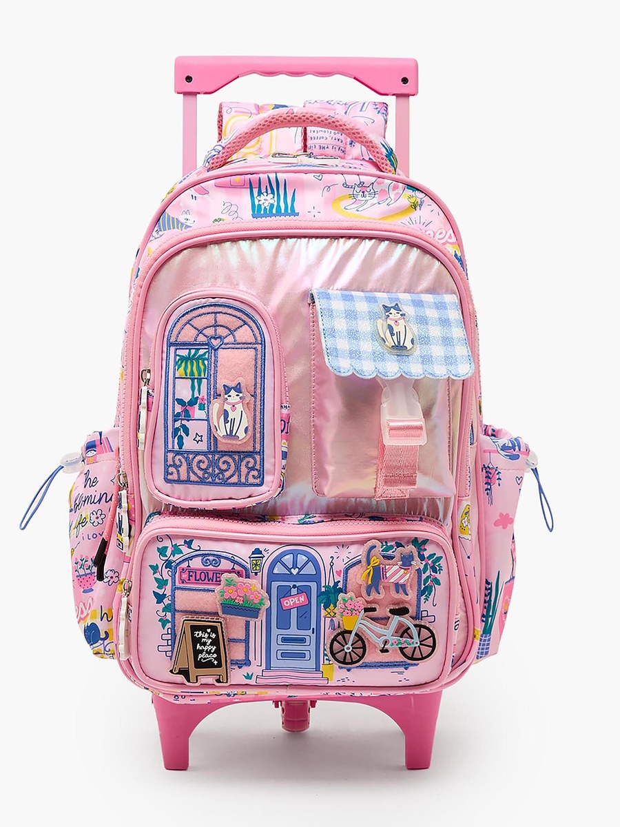 Cat Print Trolley Bag Retractable Handle - 16 inches