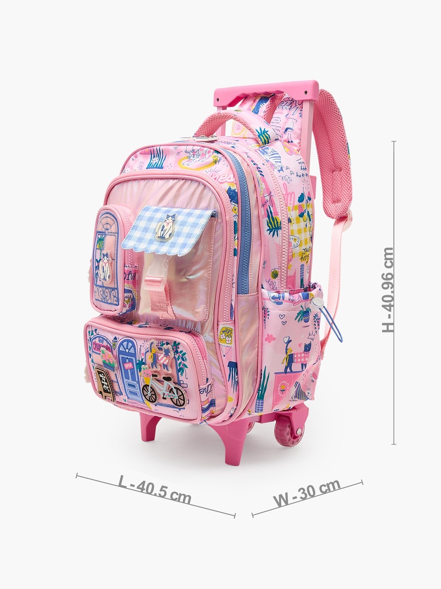 Cat Print Trolley Bag Retractable Handle - 16 inches
