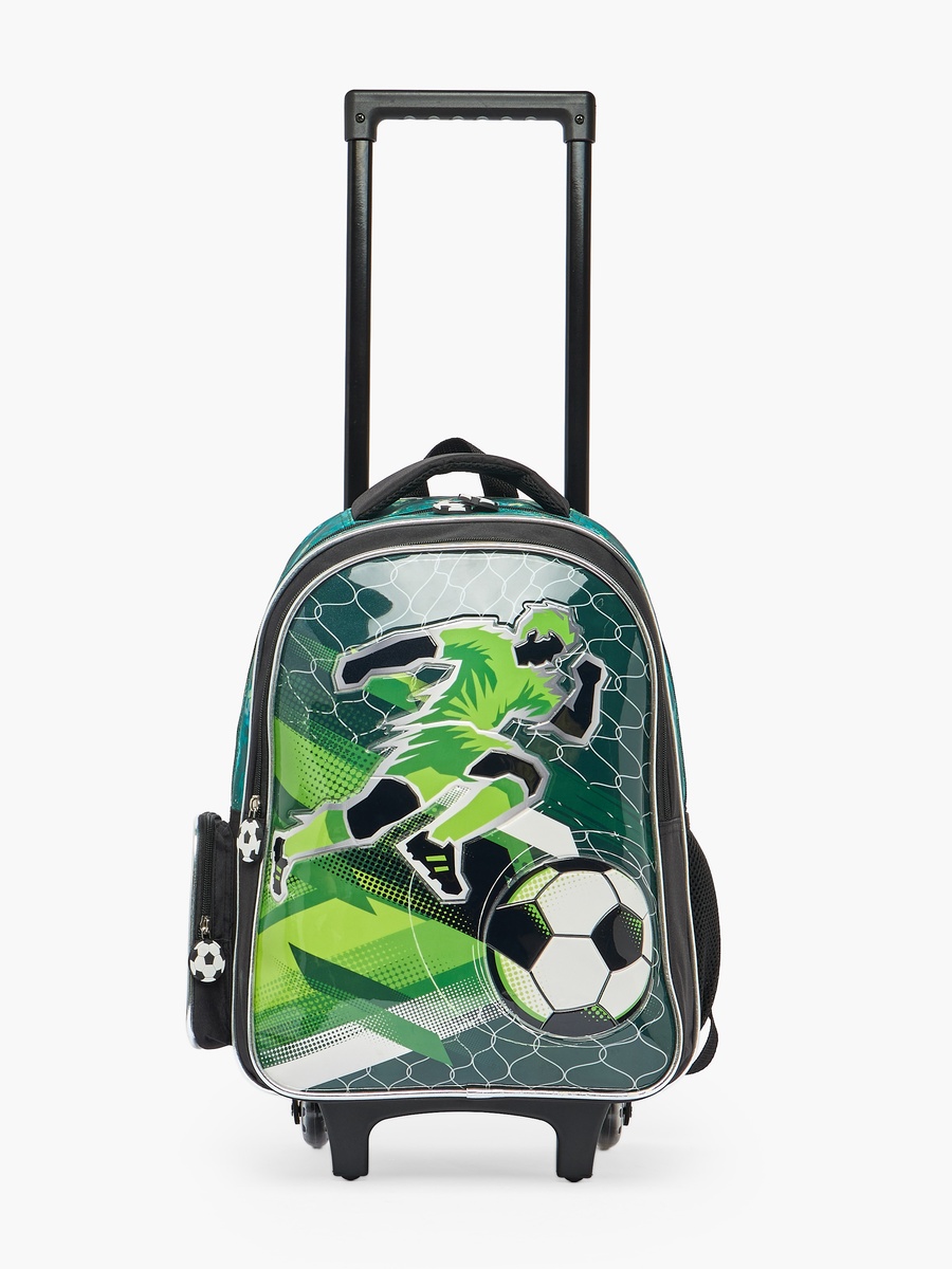 Football 3-Piece School Trolley Bag Set with Pencil Pouch - 16 inches