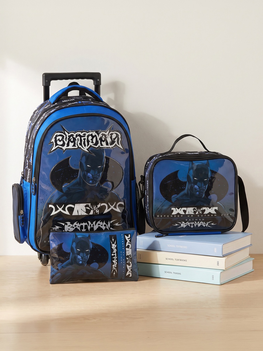 Batman 3-Piece School Trolley Bag Set with Lunch Bag and Pencil Case - 16 inches