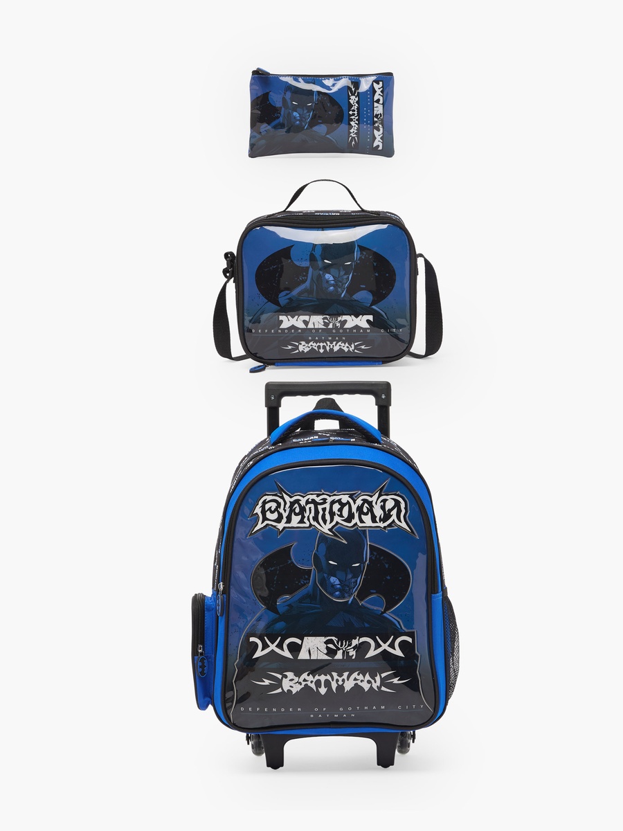 Batman 3-Piece School Trolley Bag Set with Lunch Bag and Pencil Case - 16 inches