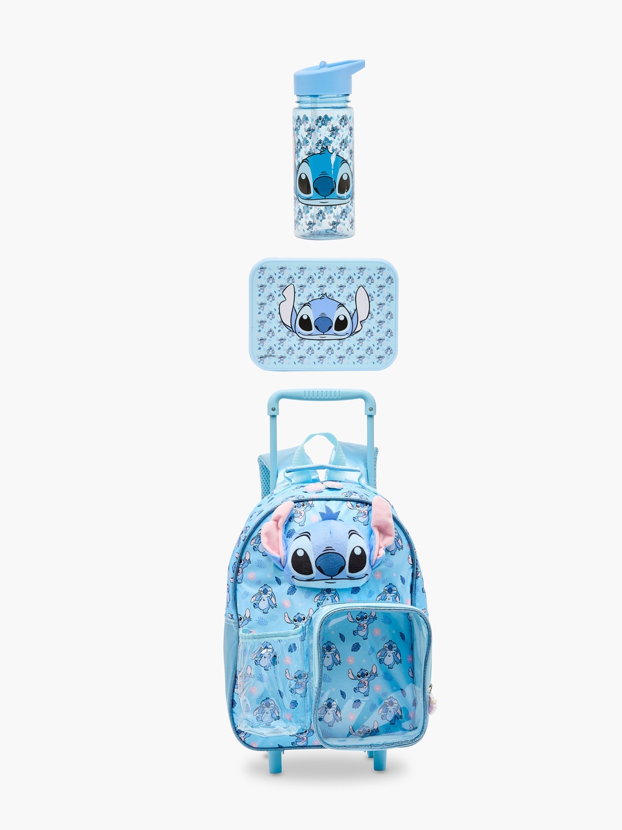 Stitch Print 3-Piece School Trolley Bag Set with Lunch Box - 14 inches