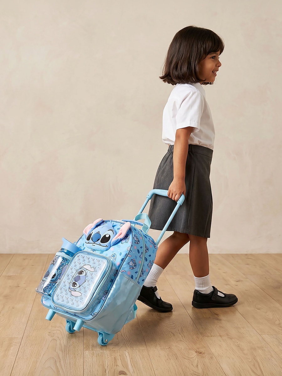 Stitch Print 3-Piece School Trolley Bag Set with Lunch Box - 14 inches