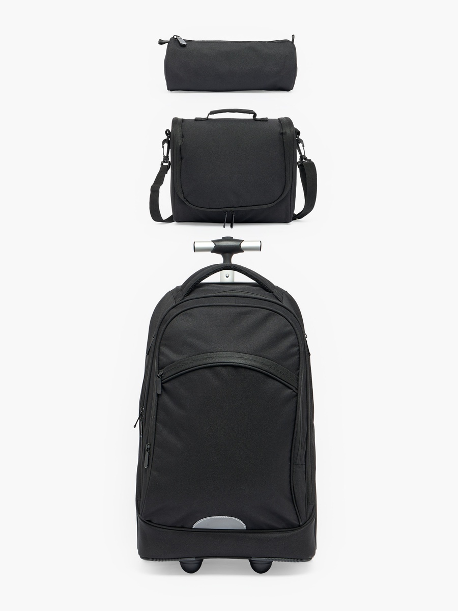 Solid 3-Piece School Trolley Bag Set with Lunch Bag - 18 inches