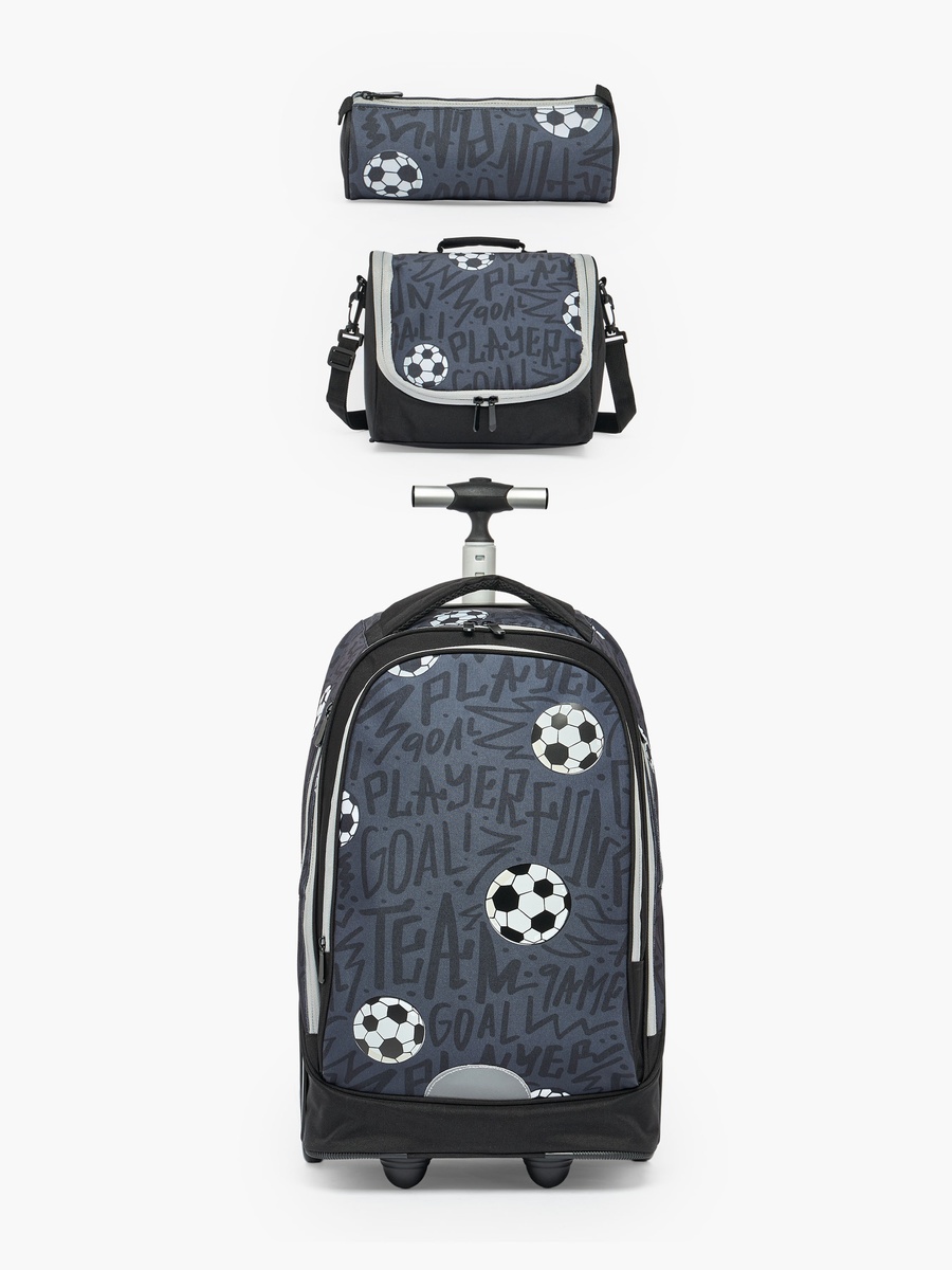 Football 3-Piece School Trolley Bag Set with Lunch Bag - 18 inches