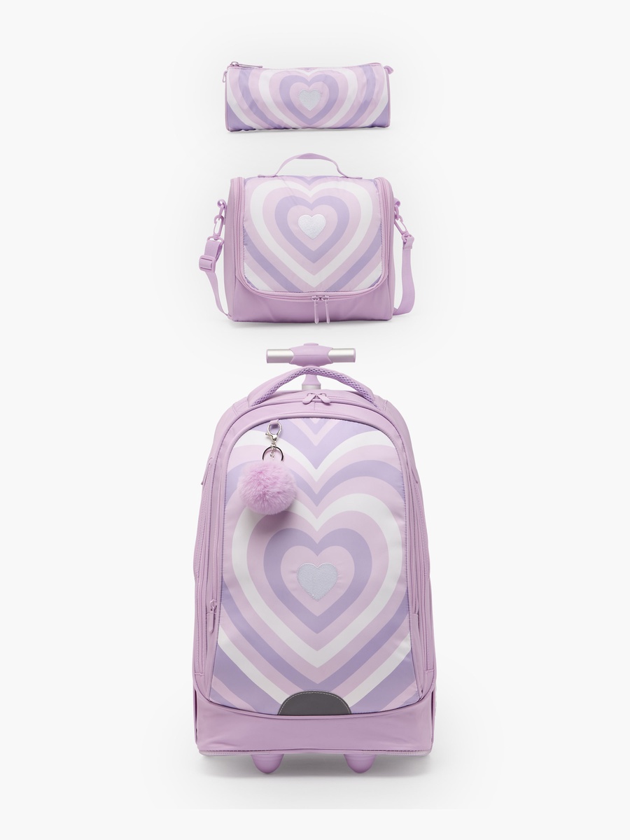 Heart Print 3-Piece School Trolley Bag Set with Lunch Bag - 18 inches