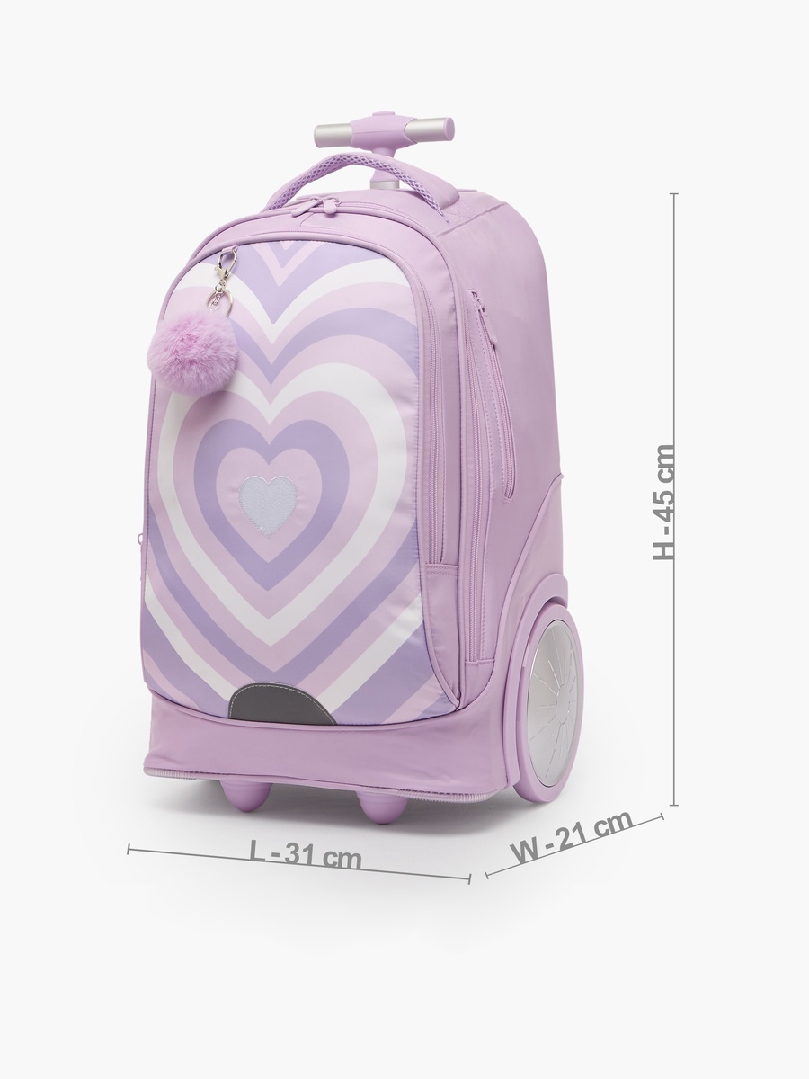 Heart Print 3-Piece School Trolley Bag Set with Lunch Bag - 18 inches