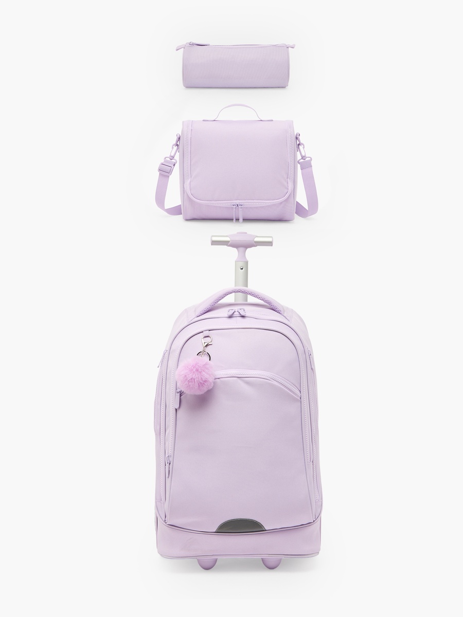 Solid 3-Piece School Trolley Bag Set with Lunch Bag - 18 inches