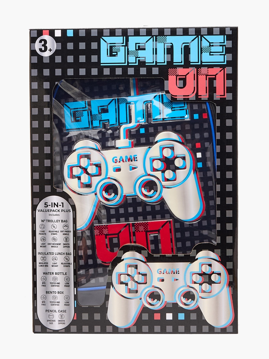 Game Print 5-Piece School Trolley Bag Set with Lunch Bag - 16 inches