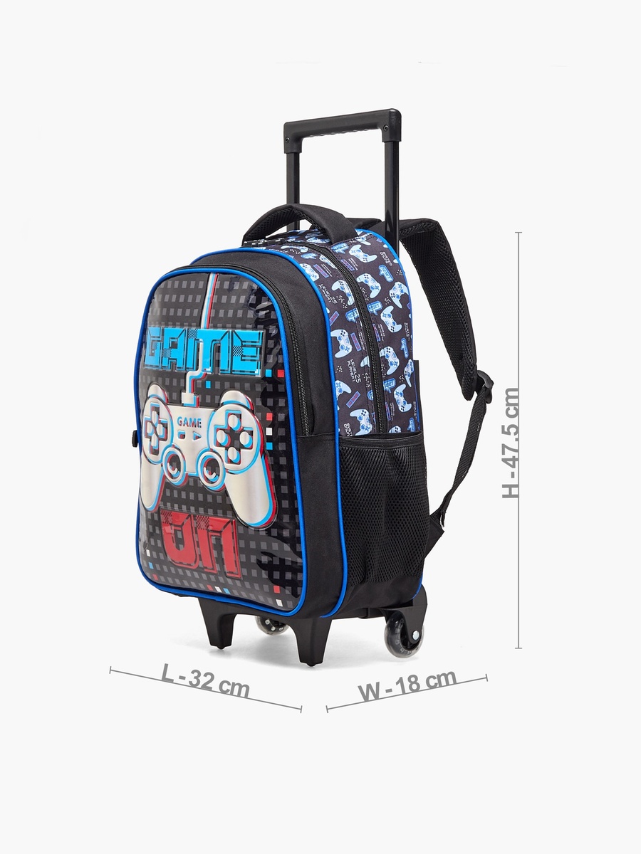 Game Print 5-Piece School Trolley Bag Set with Lunch Bag - 16 inches