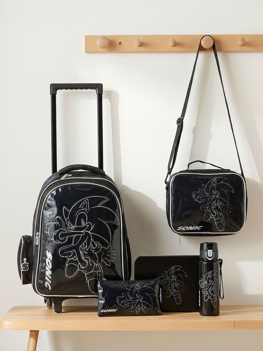 Sonic 5-Piece School Trolley Bag Set with Lunch Bag - 16 inches