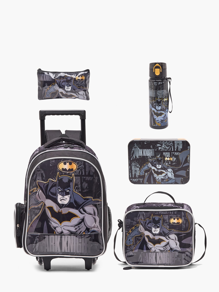 Batman Print 5-Piece School Trolley Bag Set with  Lunch Bag - 16 inches