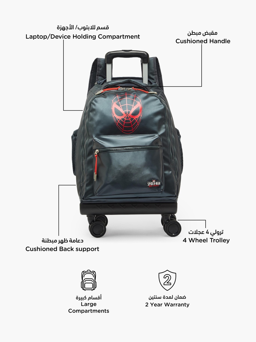 Spider-Man Print Trolley Bag with Adjustable Straps - 18 inches