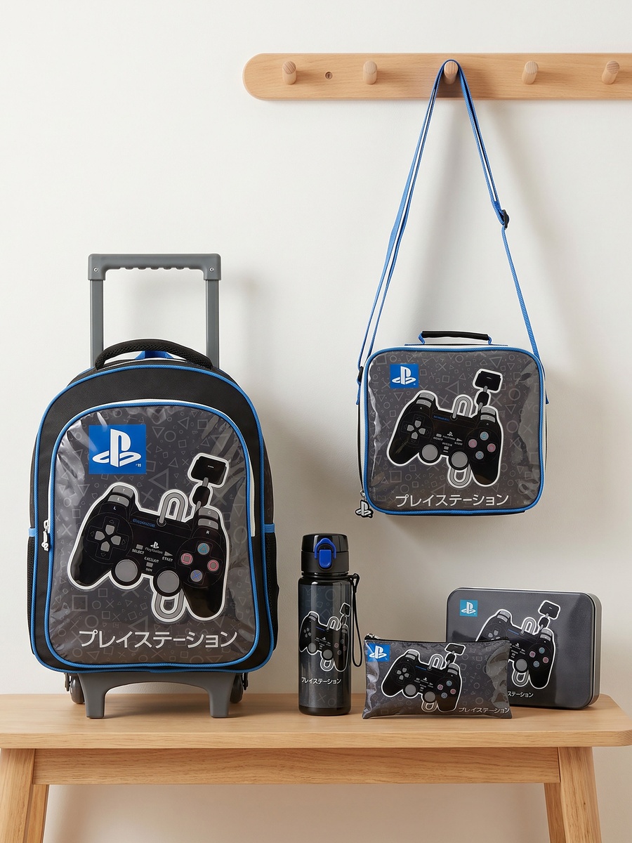 Print 5-Piece School Trolley Bag Set with Lunch Bag - 16 inches