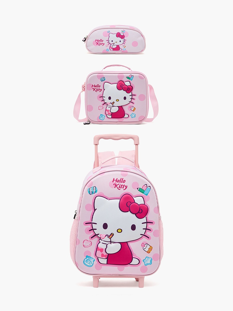 Hello Kitty Print Trolley Bag with Padded Straps - 14 inches
