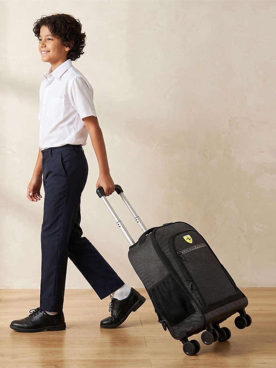 Logo Textured Trolley Bag with Durable Wheels - 18 inches