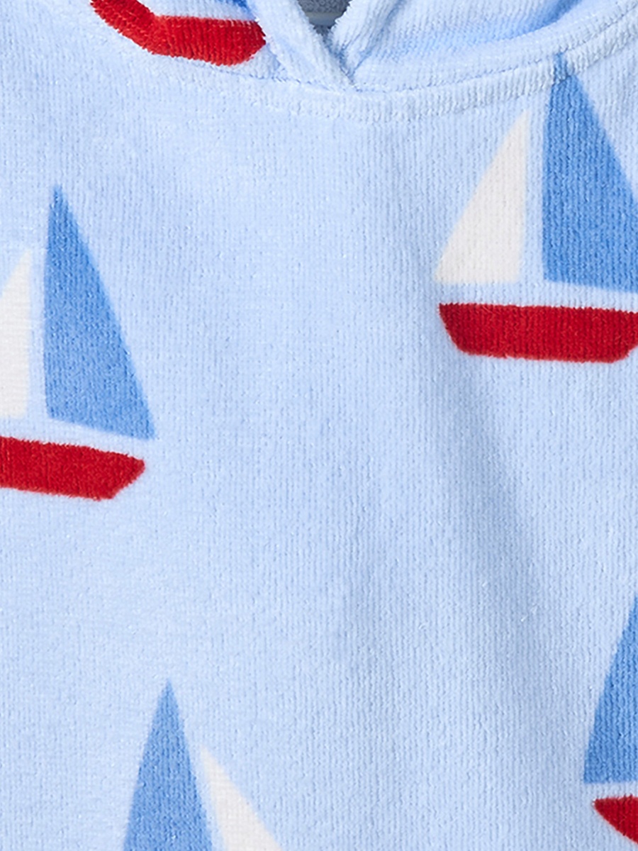 Cotton Hooded Short Sleeves Bathrobe with Boat Print