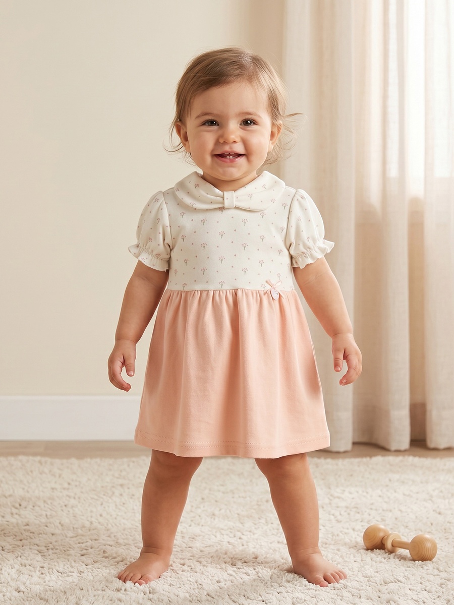 Round Neck Short Sleeves Knee Length A-Line Dress with Floral Print