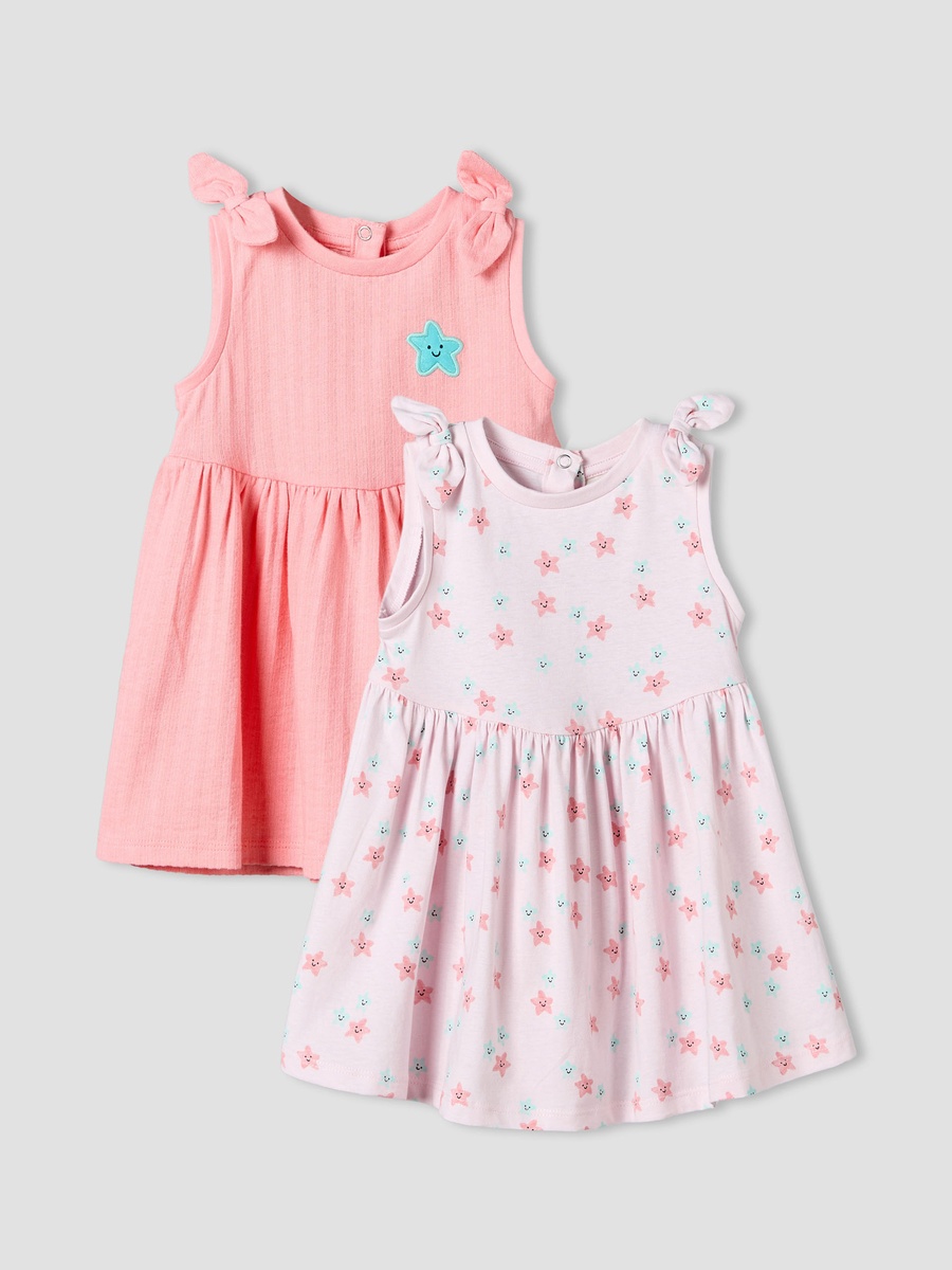 Pack of 2 Round Neck Sleeveless Knee Length Dress with Star Print