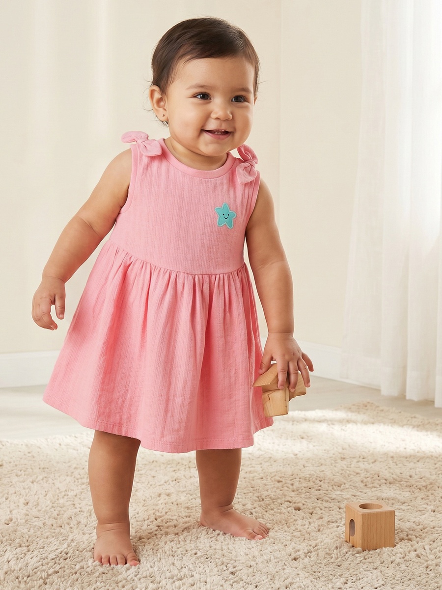 Pack of 2 Round Neck Sleeveless Knee Length Dress with Star Print