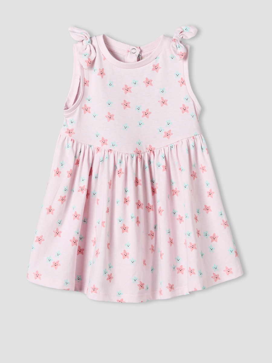 Pack of 2 Round Neck Sleeveless Knee Length Dress with Star Print