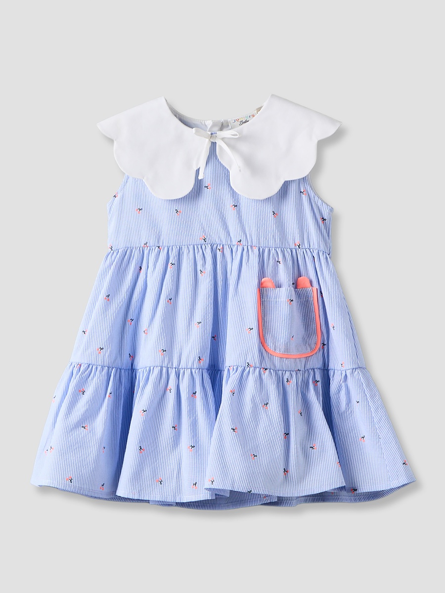 Collared Sleeveless Knee Length A-Line Dress with Striped Design